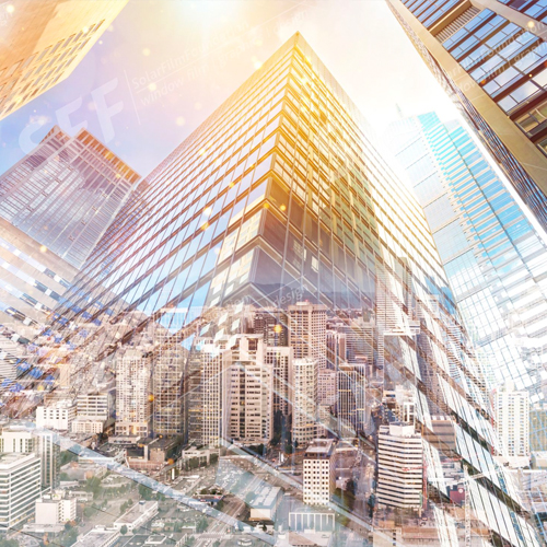 Modern office buildings in city. Urban scene