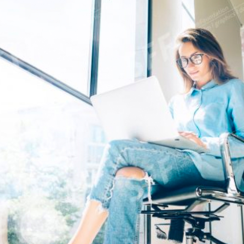 Woman use Laptop huge Loft Studio