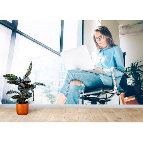 Woman use Laptop huge Loft Studio