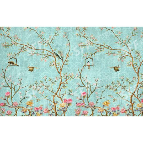 3d wallpaper design with little flowers and birds for photomural