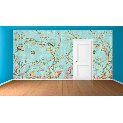 3d wallpaper design with little flowers and birds for photomural