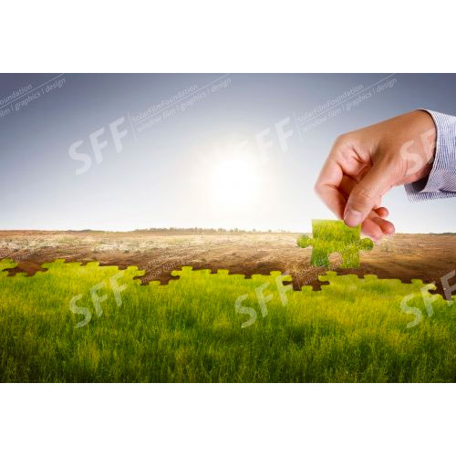 Businessman assemble puzzle to build new world