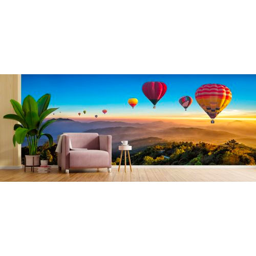 Colorful hot air balloons flying over mountain in Thailand.