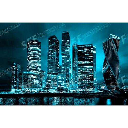Moscow city skyscrapers and river at night